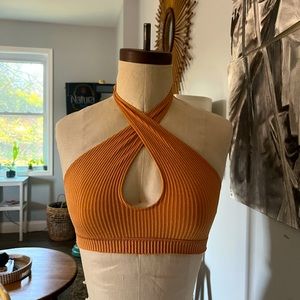 Urban Outfitters ✿ Orange Halter/Criss Cross Top